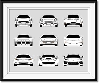 Chevy Corvette Generations Inspired Poster Print Wall Art Handmade Decor of the History and Evolution of the Chevrolet Corvette (C1 C2 C3 C4 C5 C6 C7 C8) (Landscape) (Unframed)