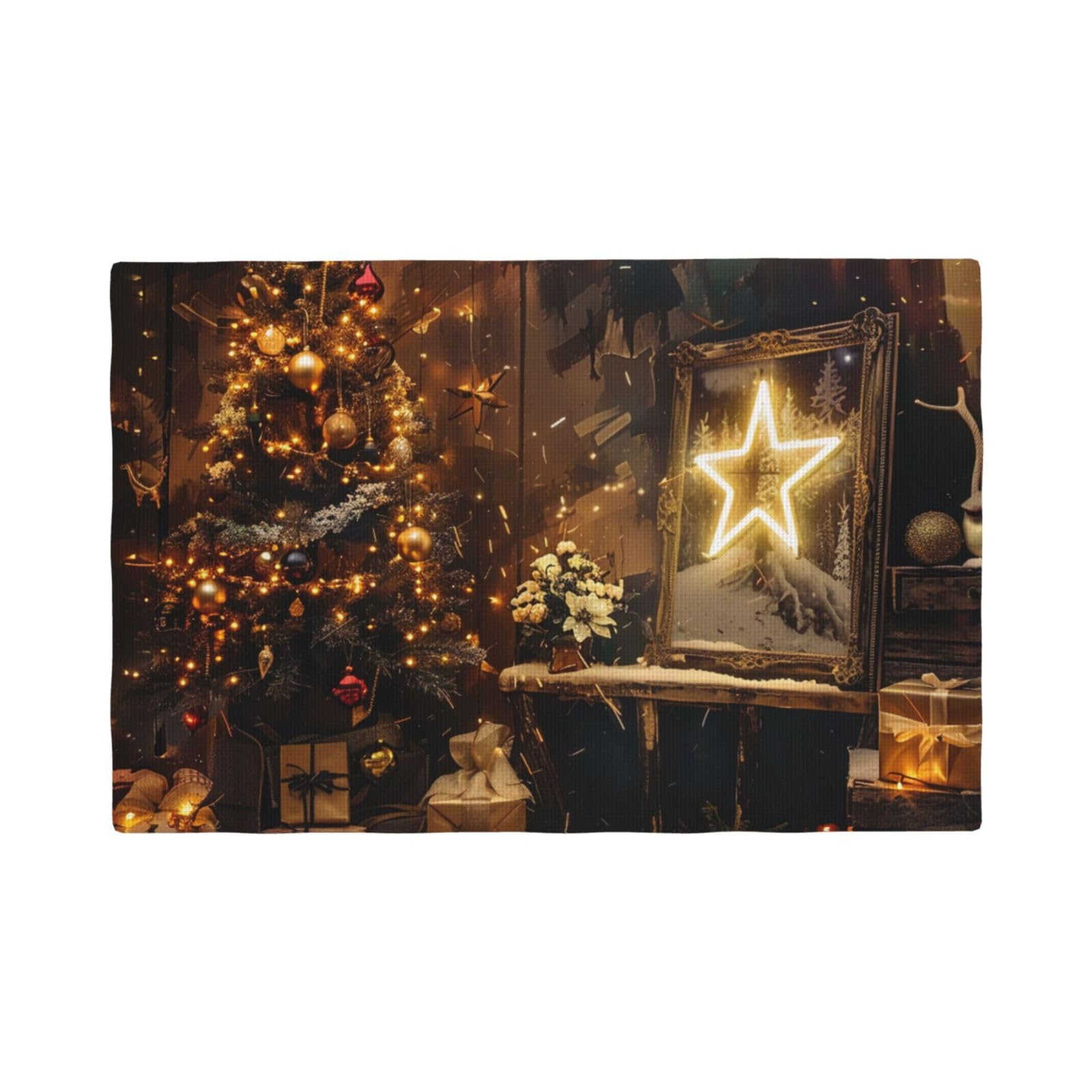 Merry Christmas and Happy New Year Print Placemats Set, Heat Resistant Washable Placemat 12x18in Table Mats for Party Kitchen Dining Table Decoration Indoor Outdoor, Six Piece