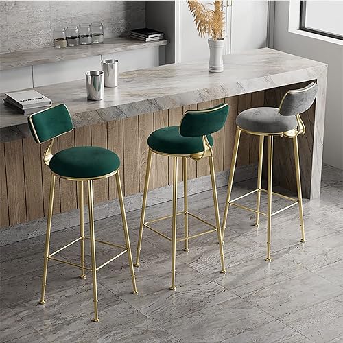 Miniatura 7 de Taburetes de bar de terciopelo modernos con respaldo y patas de metal dorado, cómodas sillas de bar altas tapizadas para cocina, isla de desayuno,