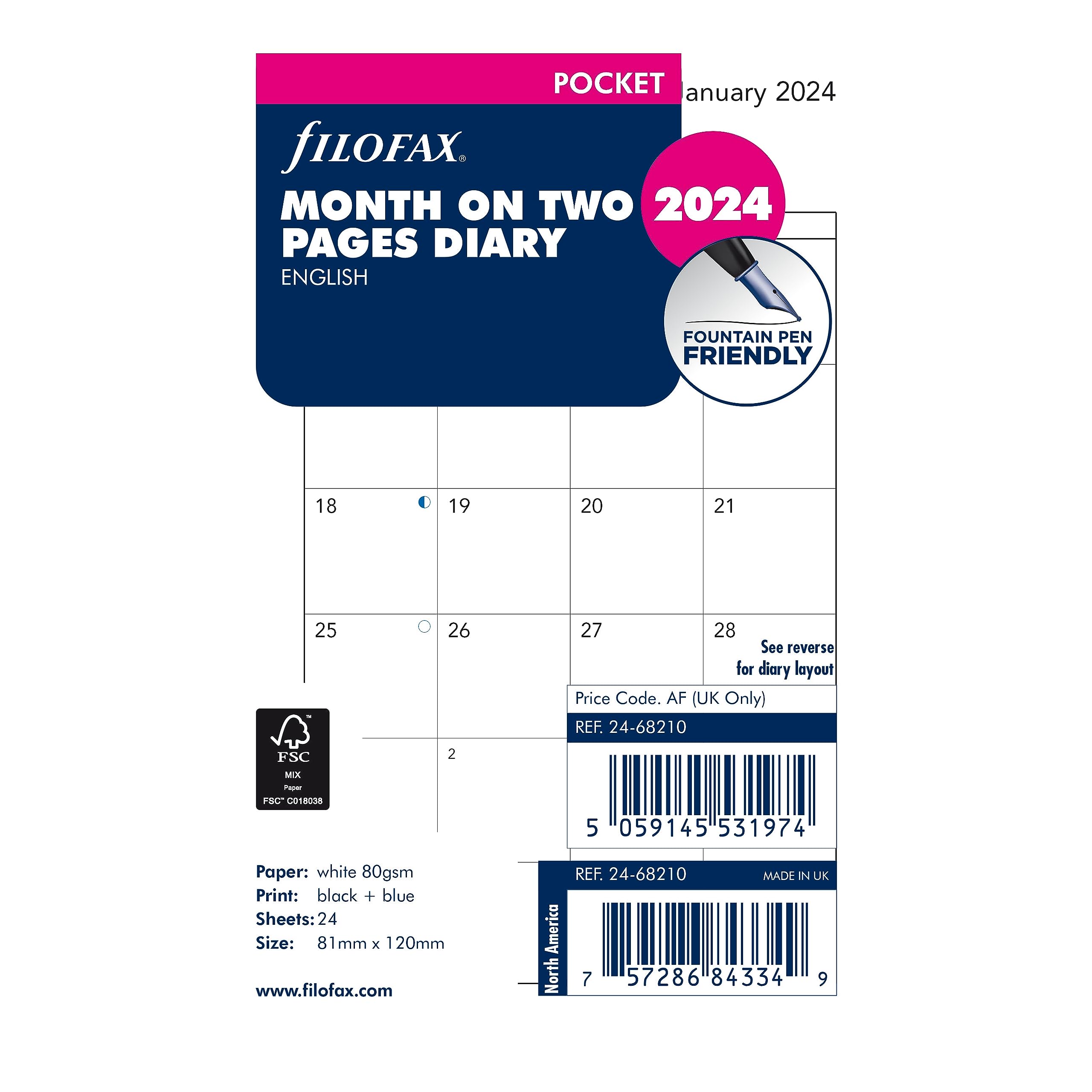 Pocket Diary Two Days Per Page Trilingual 2024 Filofax Pocket Diary ...