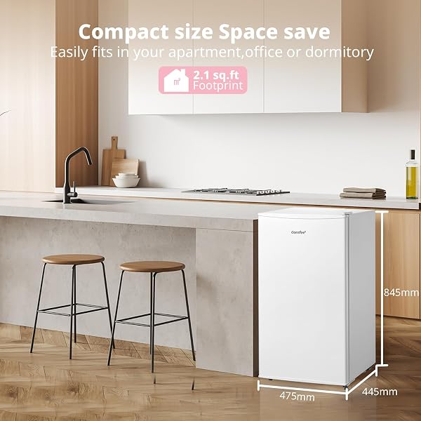COMFEE' RCU60WH2(E) 60L Freestanding Under Counter Upright Freezer, 4-Star Freezer up to -24°C, 3 Storage Compartmen, Adjustable Thermostat, Reversible Door, White - 2