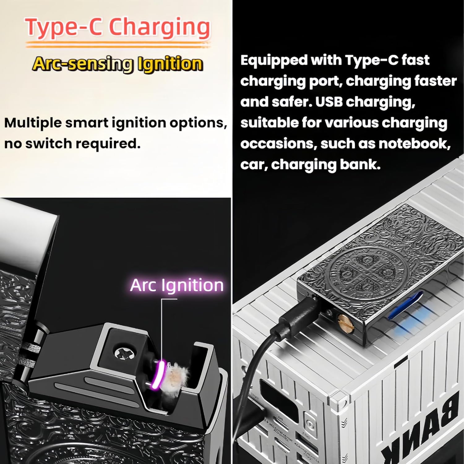 Smart Kerosene Lighter - 4 Ignition Modes (Voice/Gravity/Airflow/Tap), Loud Click & Soft Flame, USB-C Rechargeable and Refillable Lighters with Visible Fuel Window (No Fuel Included)