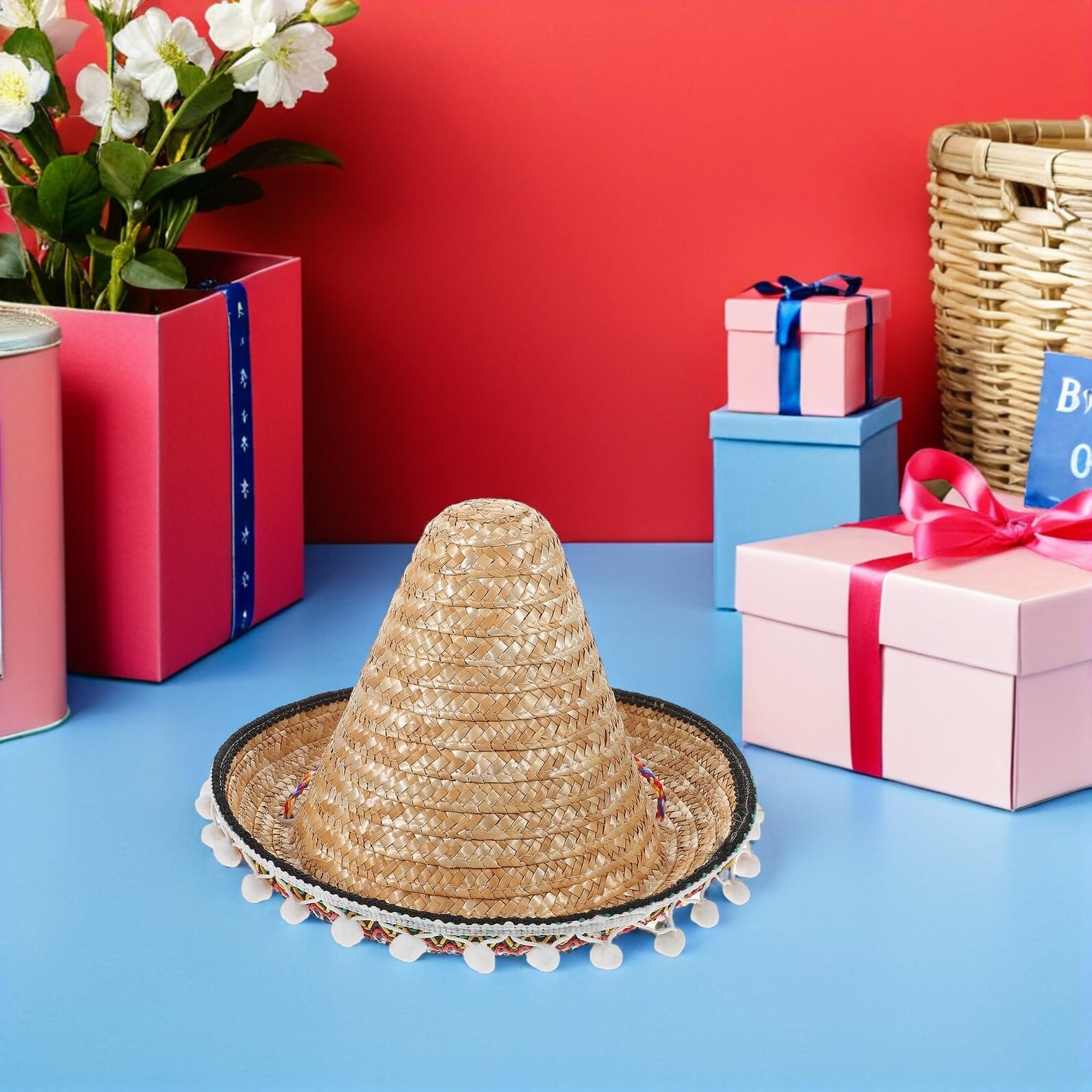 FOMIYES Sombreros de Fiesta Mexicanos para Adultos 2 Piezas Sombreros de Paja Borde Diámetro 30 CM Accesorios para Fiestas Temáticas Mexicanas y Celebraciones