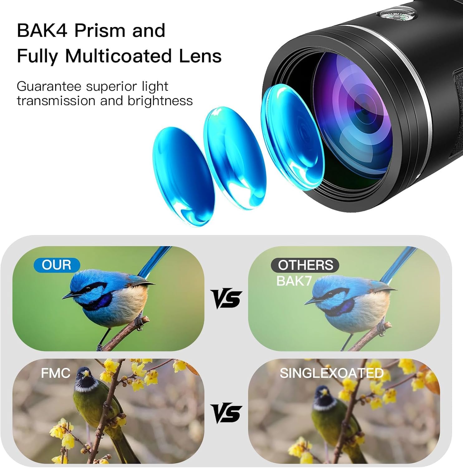 Monocular, Télescope monoculaire 12X50,Telescope Monocular, Monoculaire HD avec Trepied pour Smartphone pour l'Observation des Oiseaux Concerts Chasse