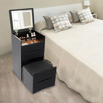 3 in 1 Vanity Desk,Integrated Compact Vanity with Flip Top Mirror LED Light