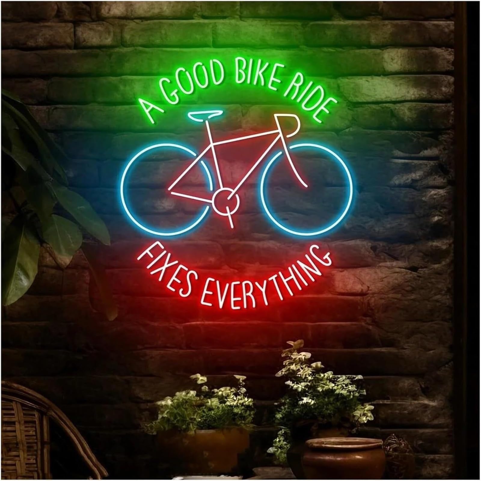Insegna al neon "A Good Bike Ride Fixes Everything", decorazione da parete per negozio di biciclette aperto, 63,5 cm