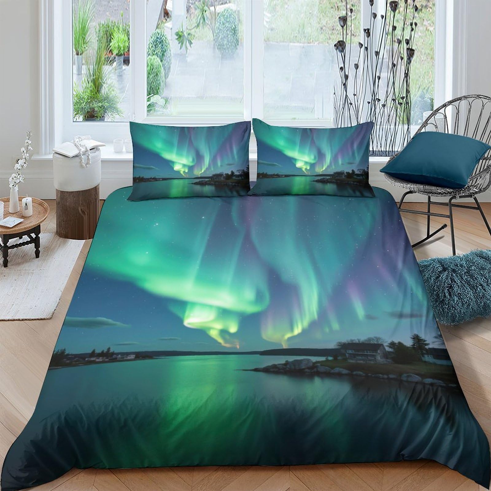 Ctjqhvkz Style-1 3D Printed Northern Lights Fitted Sheet Microfiber Soft Aurora Night Mattress Cover For Bedroom Dorm Decor Easy Care Single（135X200cm）