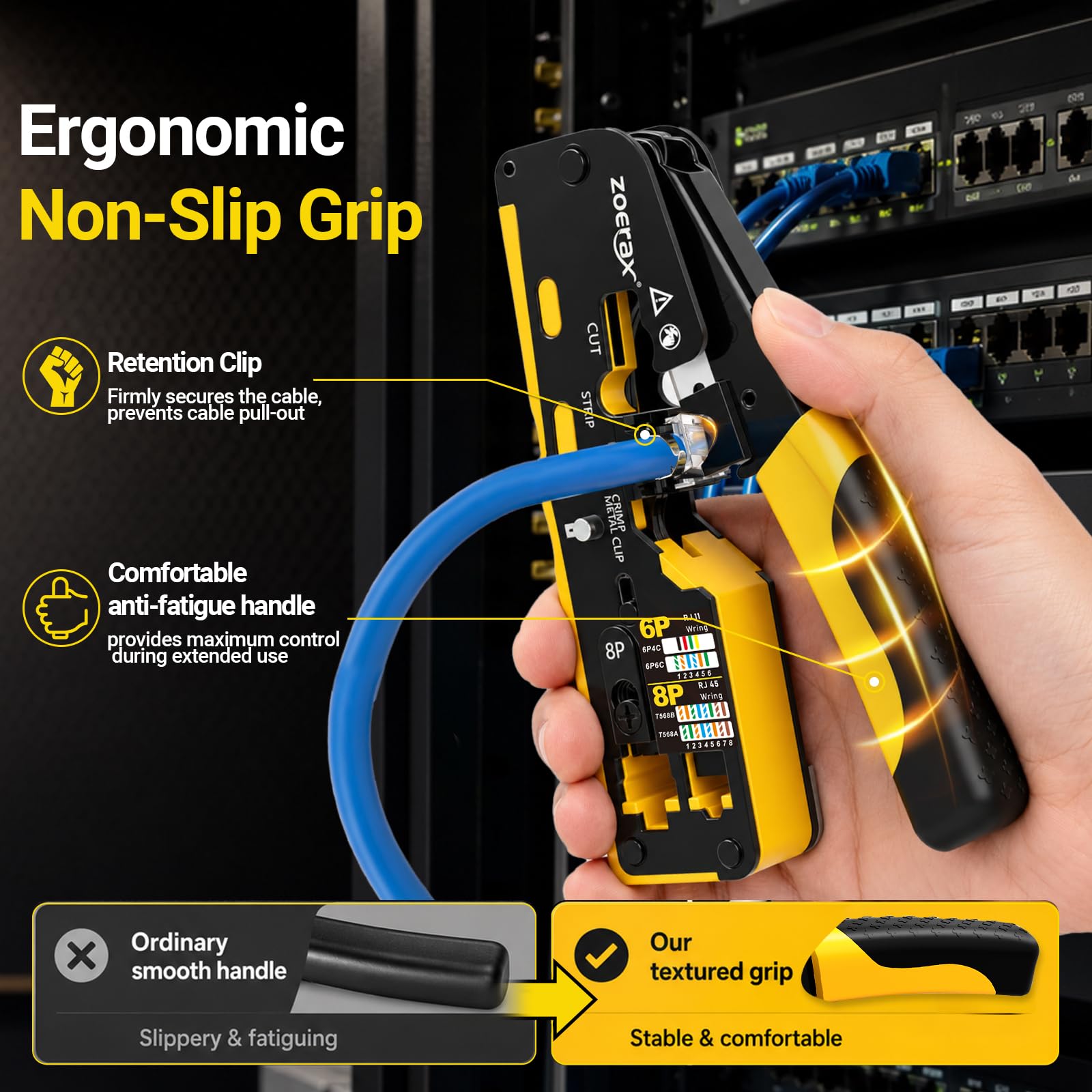 Outil de sertissage Cat7 RJ45, Cat 7, Cat6, Cat5, kit d'outils de sertissage réseau avec testeur de câble, dénudeur multiplié, lames, 50 connecteurs Cat 6 et bottes anti-traction