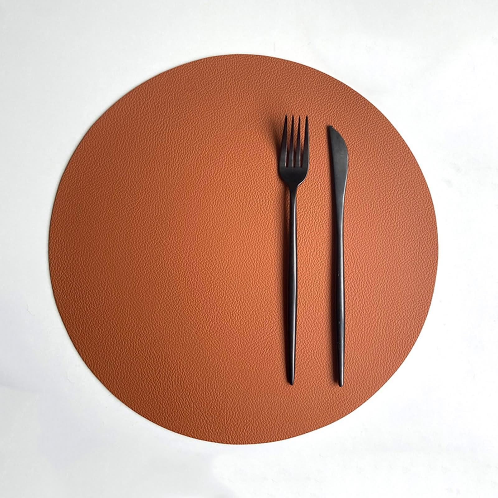 Lot de 6 Dessous de Table 32cm, Quilted Placemats Couleur Unie Bicolore Réversible Cuir Orange Marron Noir