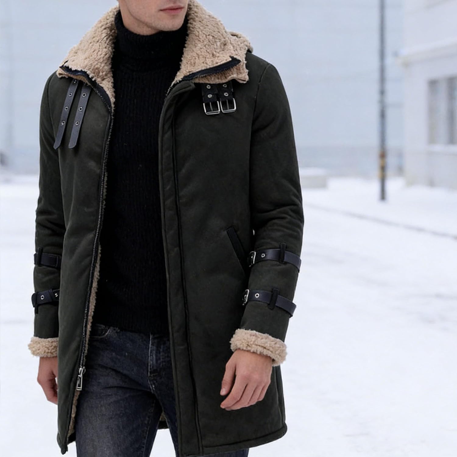 Maiyifu-GJ Men's Faux Leather Jacket Fleece Lined Warm Winter Coat Windproof Thicken Biker Motorcycle Outerwear