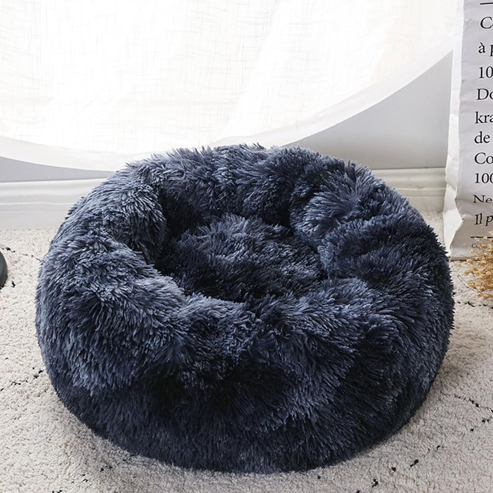 DOTBUY-SHOP Dog Bed Washable, Soft Comfy Cat Bed Rounded Dog Bed, Pet Bed With Slip-Resistant Bottom, Orthopedic Dog Beds, Gift for Small Dogs Cats (50cm,navy blue)
