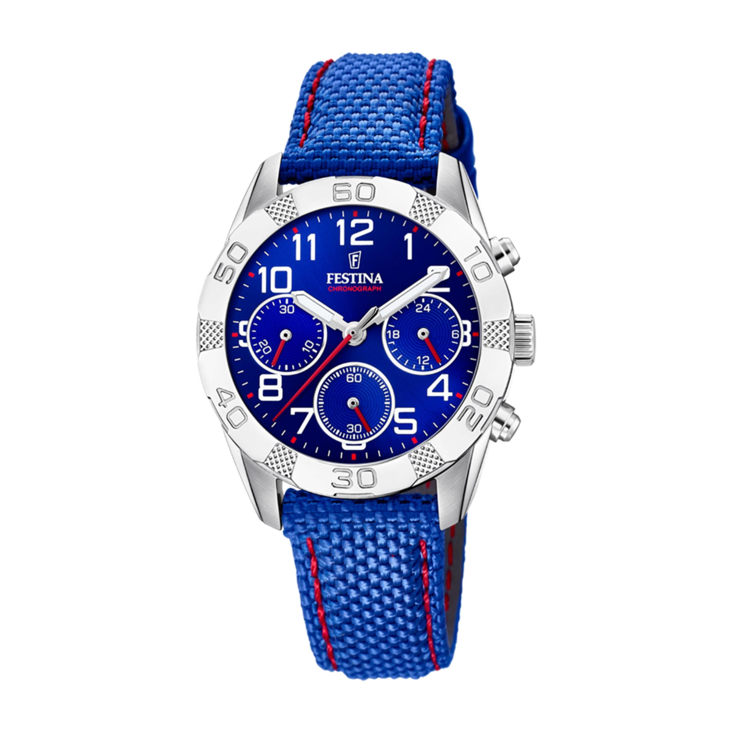 Festina Reloj Infantil F20346/​2 Junior Collection Caja de Acero Inoxidable 316l Plateado Correa de Cuero Azul
