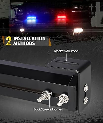 Miniatura 7 de Partsam Barra de luz LED estroboscópica de emergencia, 3 colores rojo y azul, cambio blanco, peligro de advertencia, rejilla de policía, luces