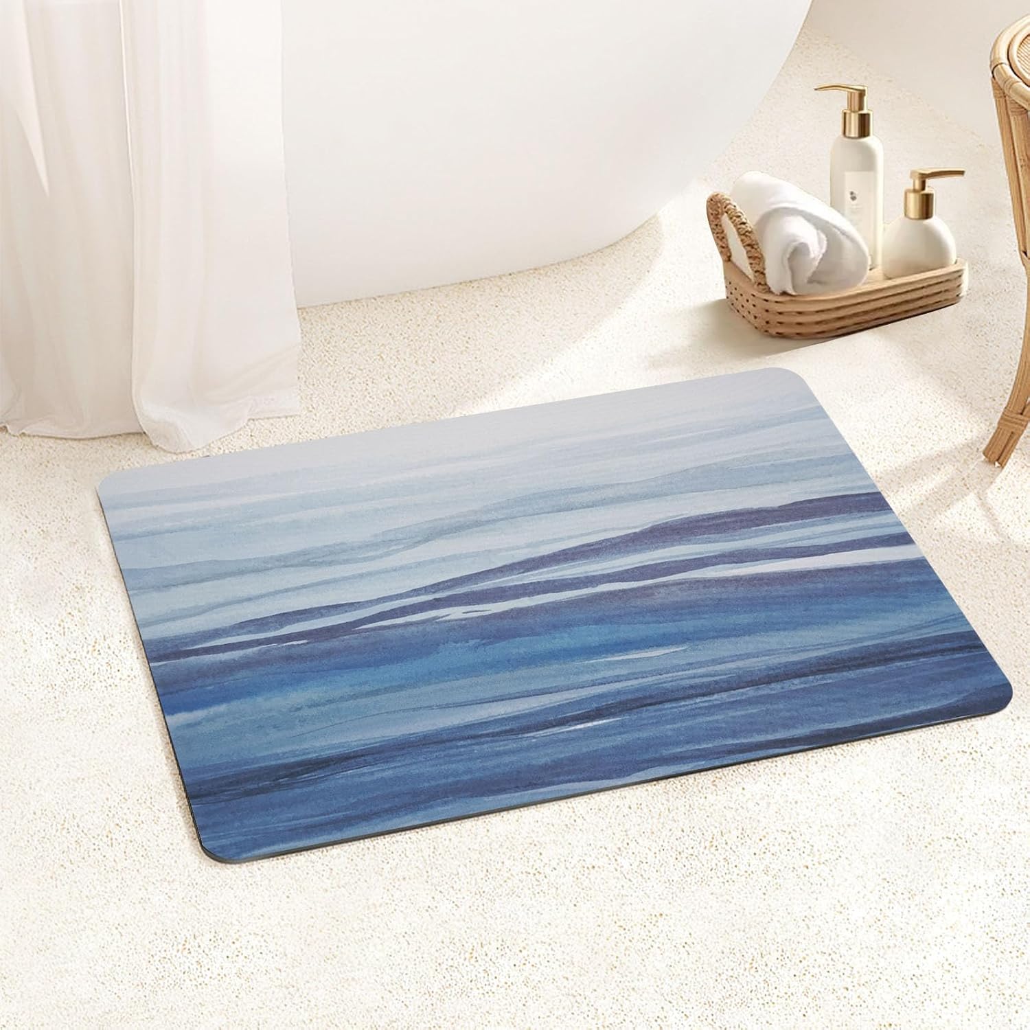 FRESHMINT Soft Abstract Bath Mat Watercolor Bathroom Mat NonSlip Qucik Dry Bath