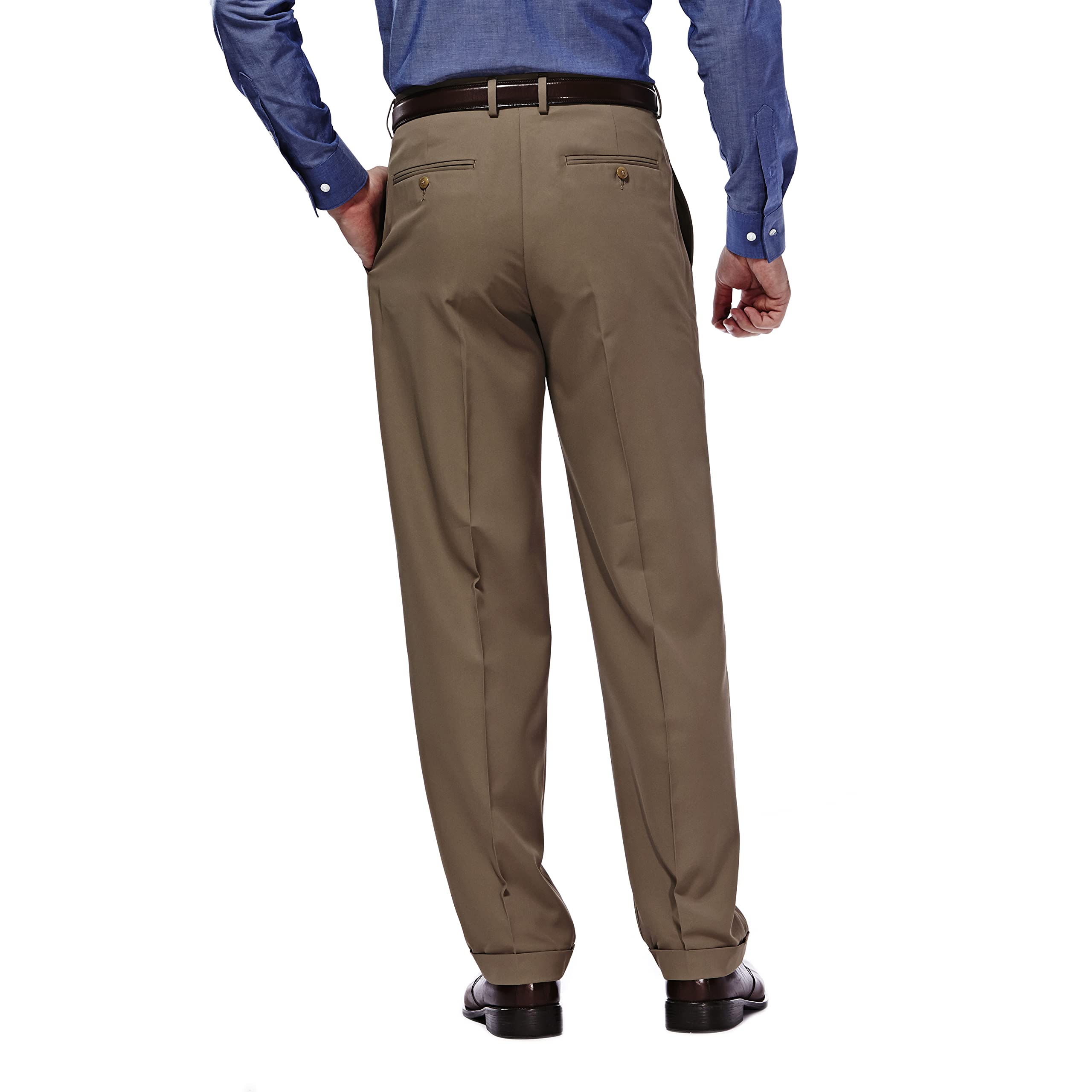 Haggar Hidden Expandable Waistband Classic Fit Pleated Front Gabardine Dress Pant - Mynx Gabardine - Pantalón de Vestir Plisado Frontal con Cintura Extensible Oculta Hombre