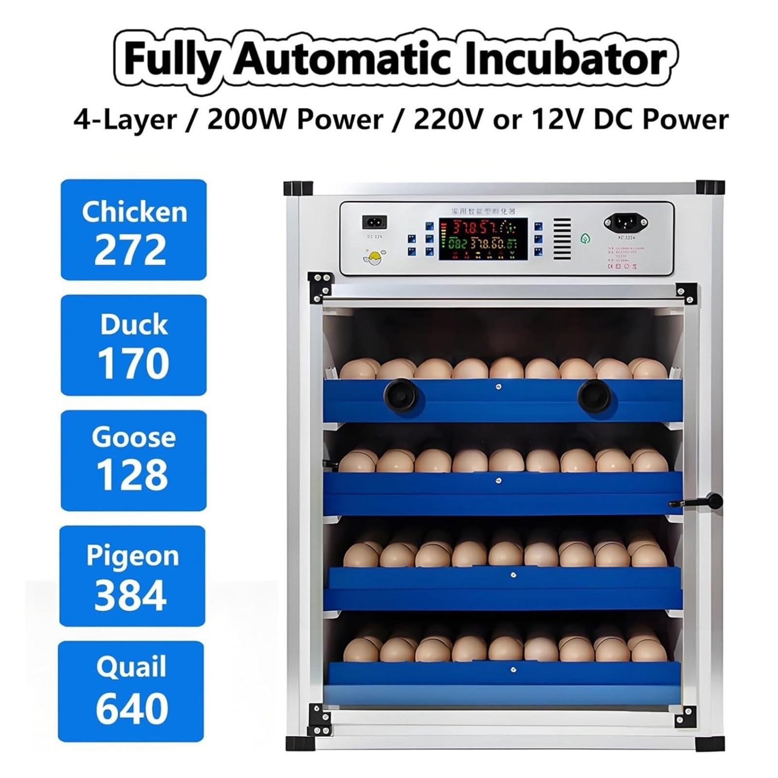 Incubatrice for uova con display dell'umidità, incubatrice automatica for uova, incubatrice automatica for la cova, allevatrice domestica intelligente for letti ad acqua for polli, inc.(272eggs)