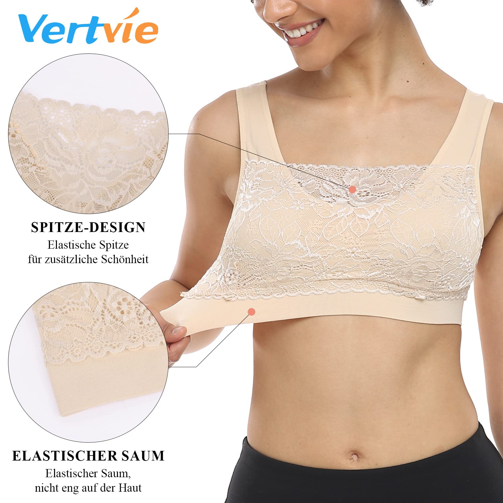 Vertvie Sujetador Deportivo Brasieres para Dama Confortables sin Tiras Apto para Dormir Yoga Run Bra para Mujer 3st