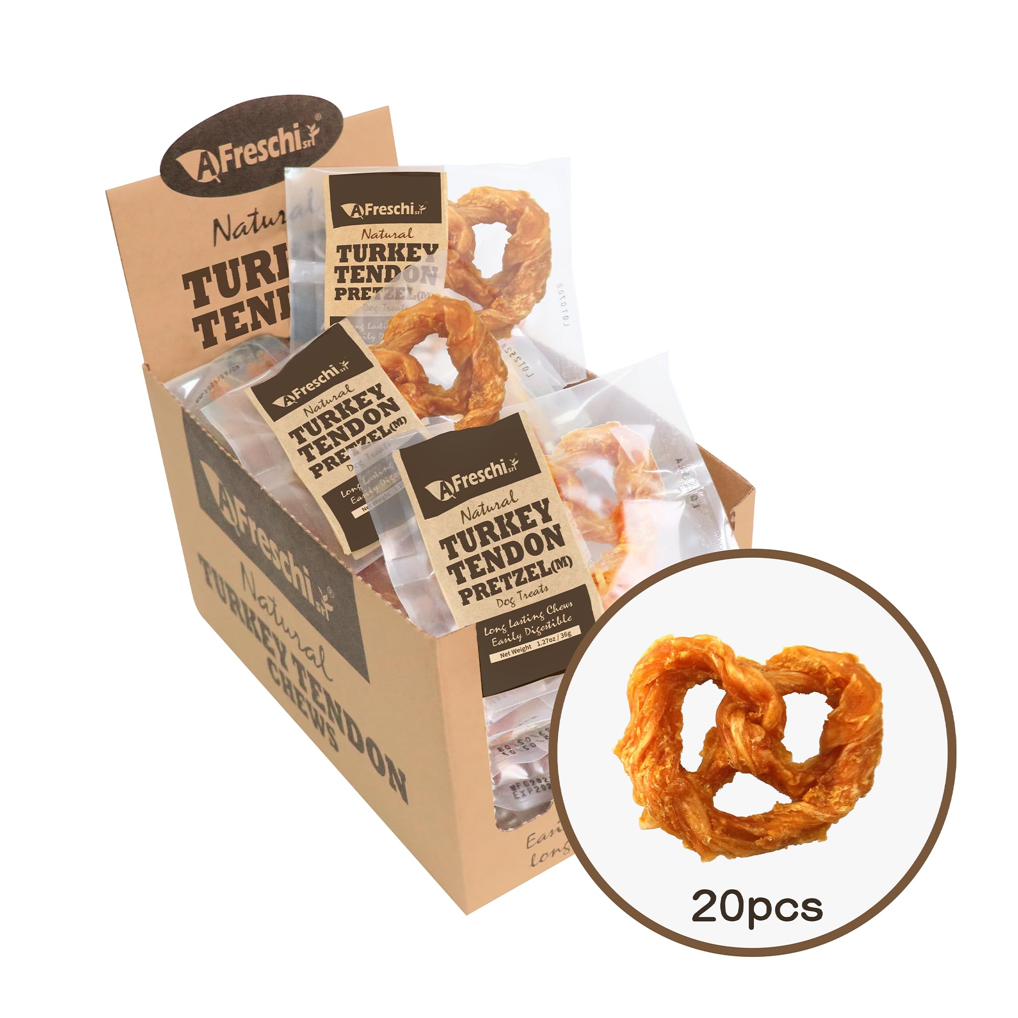 AFreschi Turkey Tendons for Dogs, USA-Sourced, Healthy Dog Treats, Rawhide-Free Puppy Chews, Long Lasting, All Natural, Hypoallergenic Dog Treats for