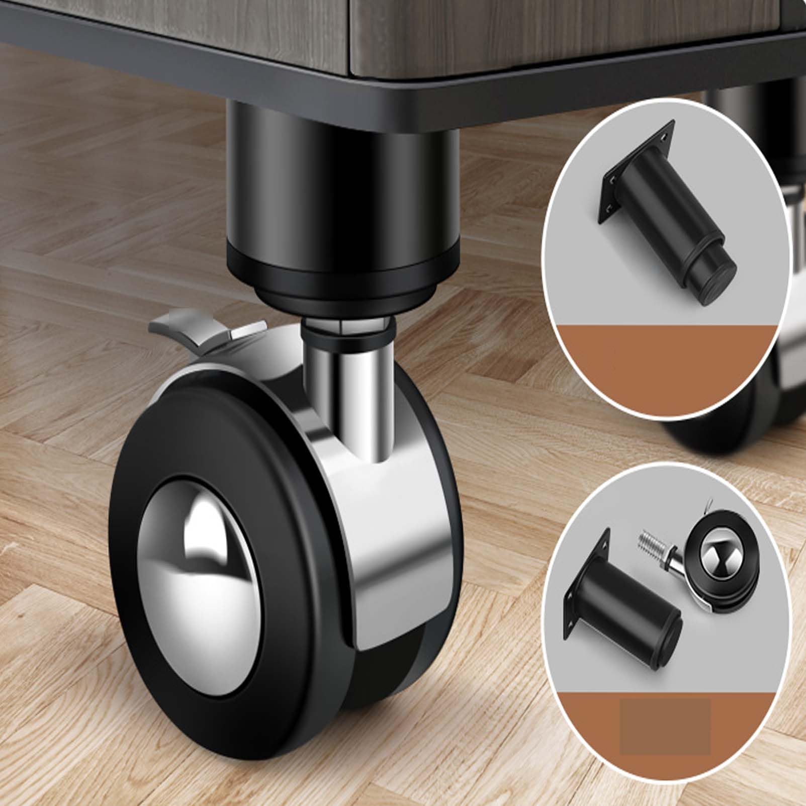 Patas Ajustables para Muebles, Ruedas Giratorias con Freno Frenos Metal Patas para Muebles Cocina Cama Sofá Mesa Estantes Patas Repuesto para Escritorio/Gabinete (12-18cm,4 Pcs-Black)