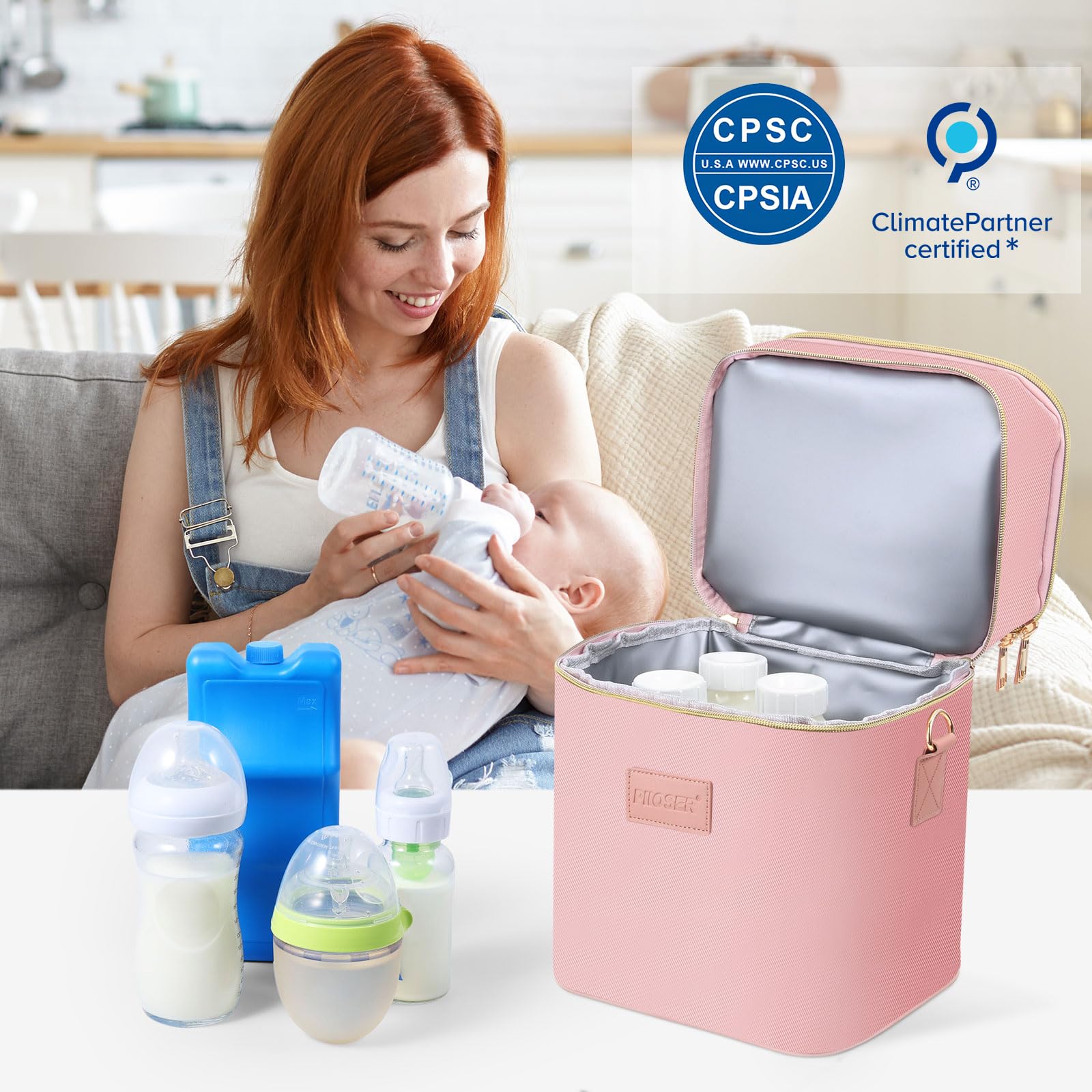 PIIOSER Sac isotherme pour lait maternel avec poche de glace pour 6 biberons jusqu'à 255 g, sac fourre-tout isotherme, double couche, étanche, étanche avec bandoulière pour maman allaitante et qui