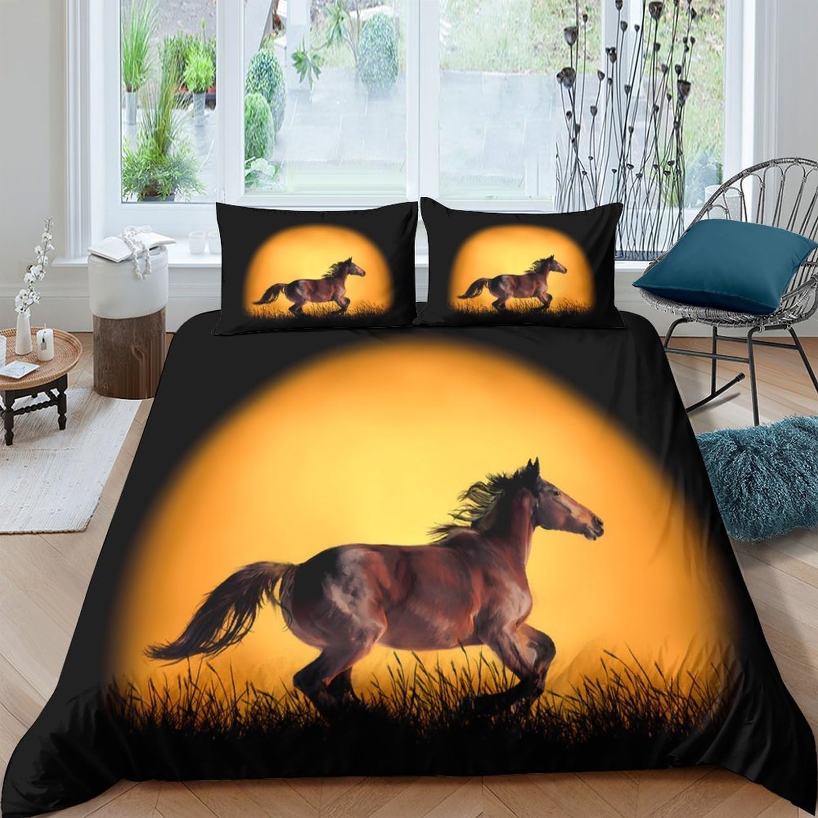 Ctjqhvkz Style-9 3D Printed Sunset Horse Fitted Sheet Microfiber Soft Breathable Wild Grass Bed Cover For Bedroom Guestroom Decor Single（135X200cm）