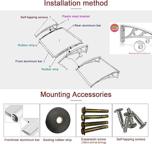 Miniatura 9 de Toldo azul moderno para ventana de patio, protección contra la lluvia y la nieve, refugio silencioso de policarbonato para jardín, porche, puerta de