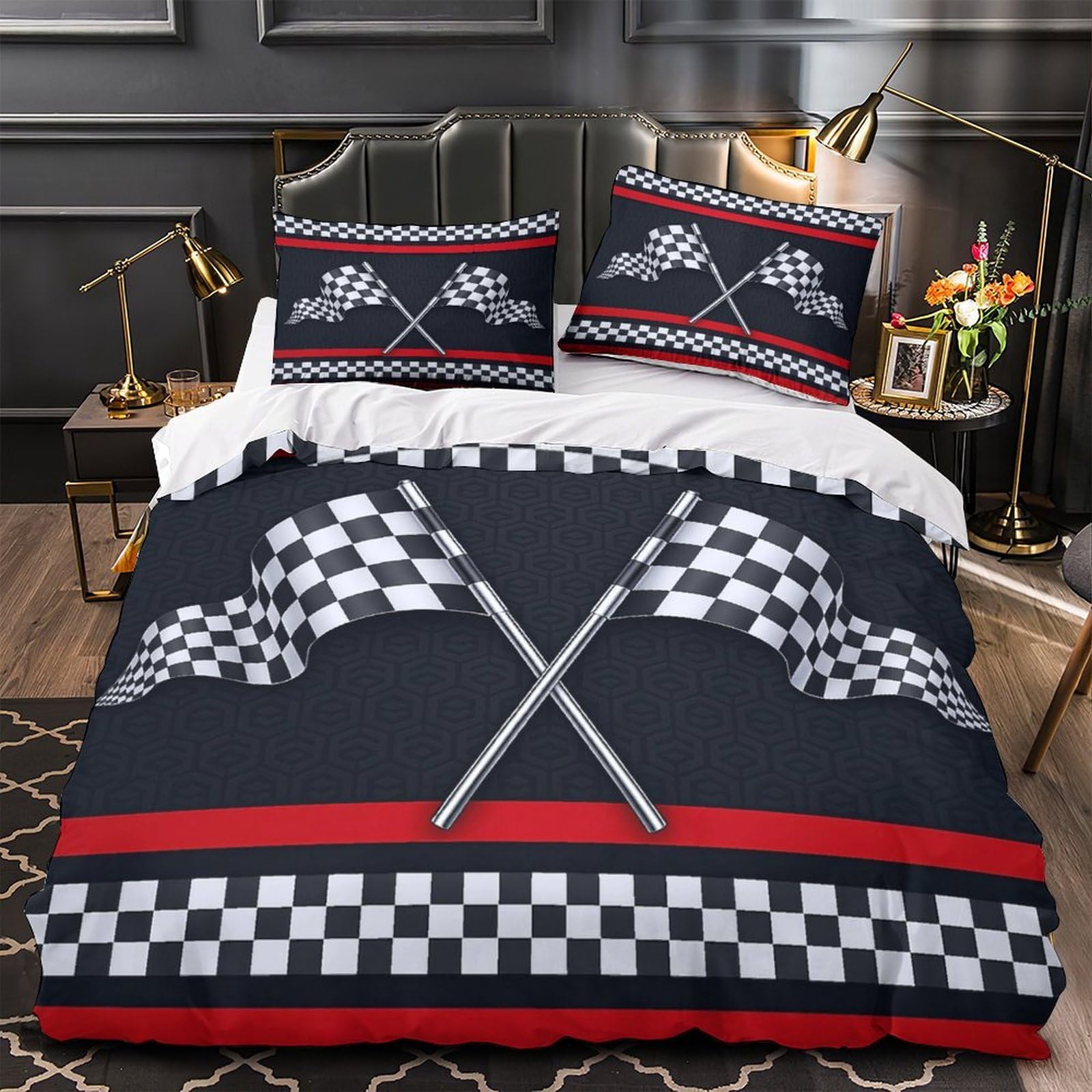 MMDASBVPE Racing Flags Quilt Cover 3D Print Luxurious 3PCs Bedding Set Zipper Closure Duvet Cover Extra Soft Durable for Kids Adults Women Girls Teens Youth Teenagers Double（200x200cm）