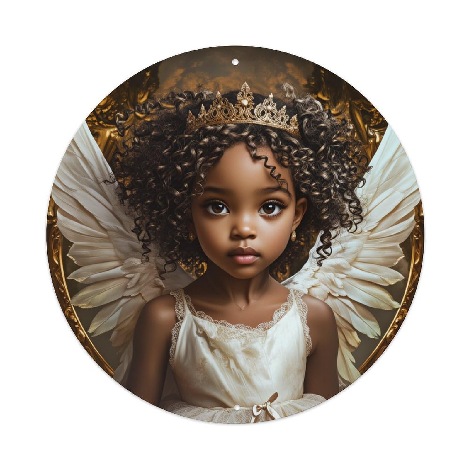 Angel Wings Crown Curly Hair Dress Metal Tin Sign Plaque