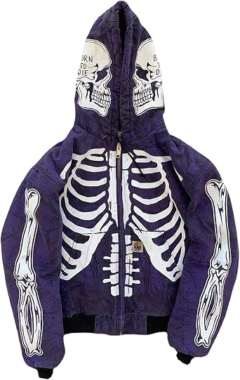 NUFR Skeleton Zip Up Hoodie Skeleton Jacket Black Streetwear Sweatshirt for Men