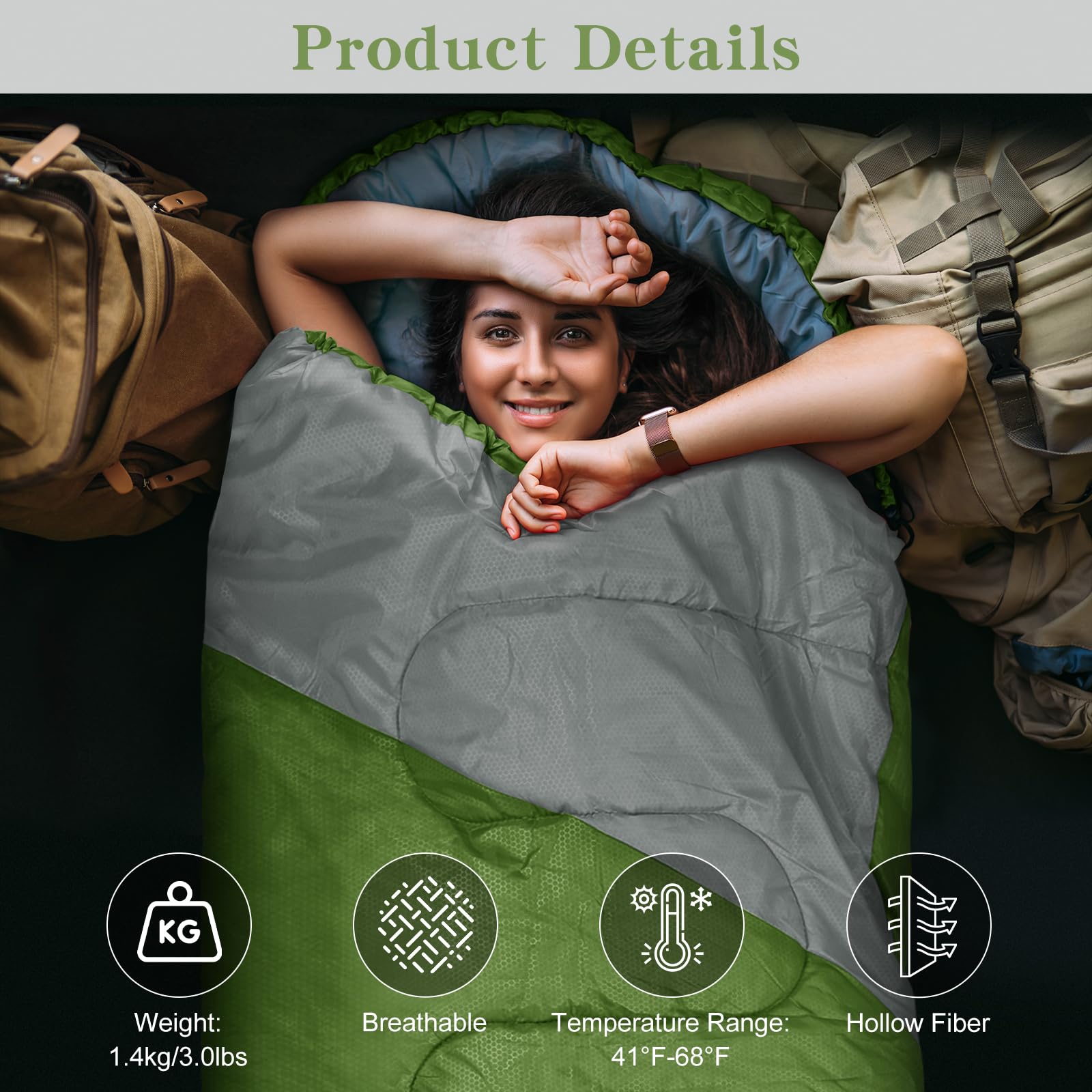 Yarmiene Sacco a Pelo-Sacco a Pelo 4 Stagioni-Adulti e Bambini, Sacco a pelo Compatto Ultraleggero per Campeggio ed Escursionismo,Sacco a Pelo da Campeggio Rettangolare Portatile