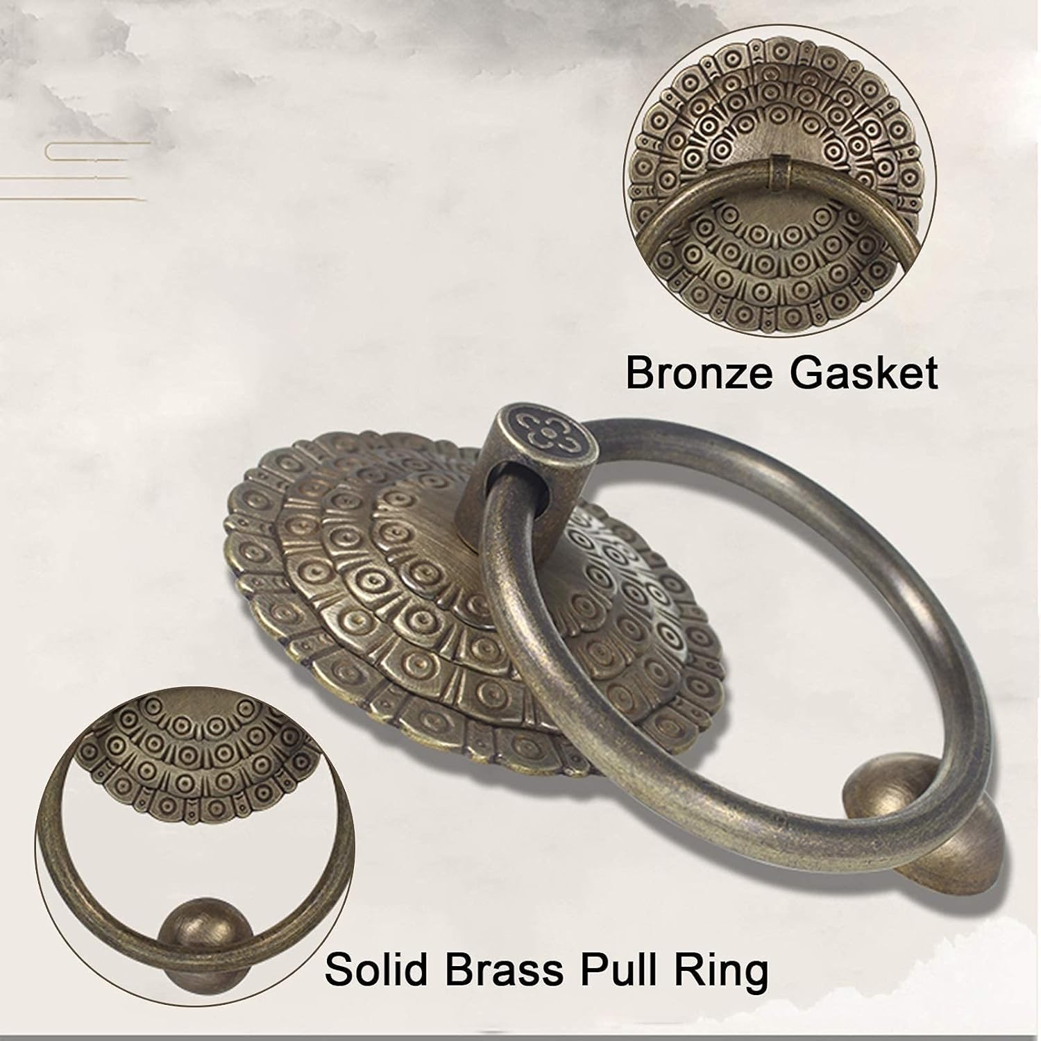 Door knockers for Front Door Classic Brown Pull Ring Round Furniture Handle with Antique Bronze Finish Indoor Outdoor Closet use Handcrafted Home Decor (M 13.5CM/5.31INCH)