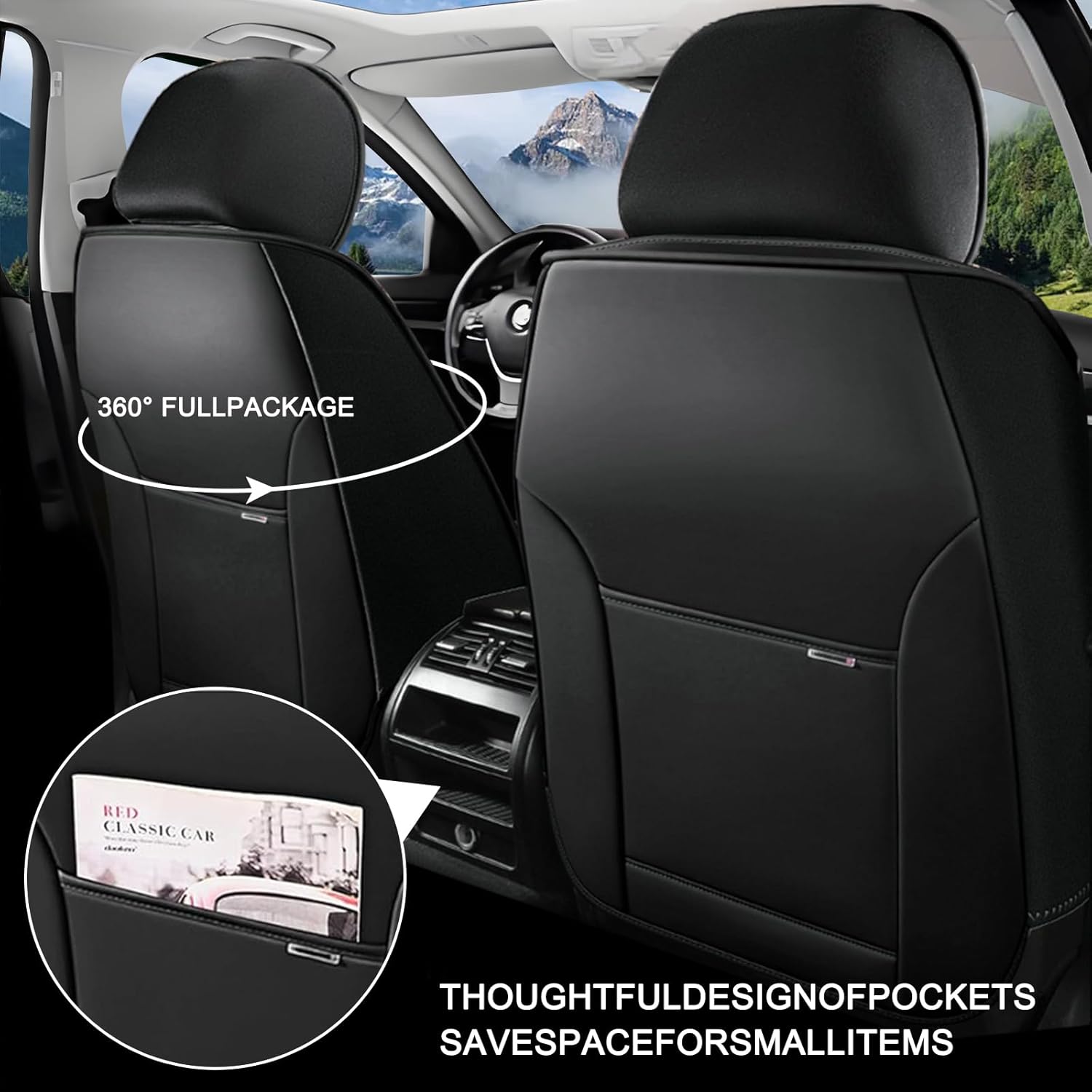 Universal Car Seat Covers for 96% Vehicle Models-Car/SUV/Truck Comfortable and Anti-Slip Seat Covers,Waterproof Leather Seat Protectors Interior Accessories(2Pcs Standard-Black&Red)