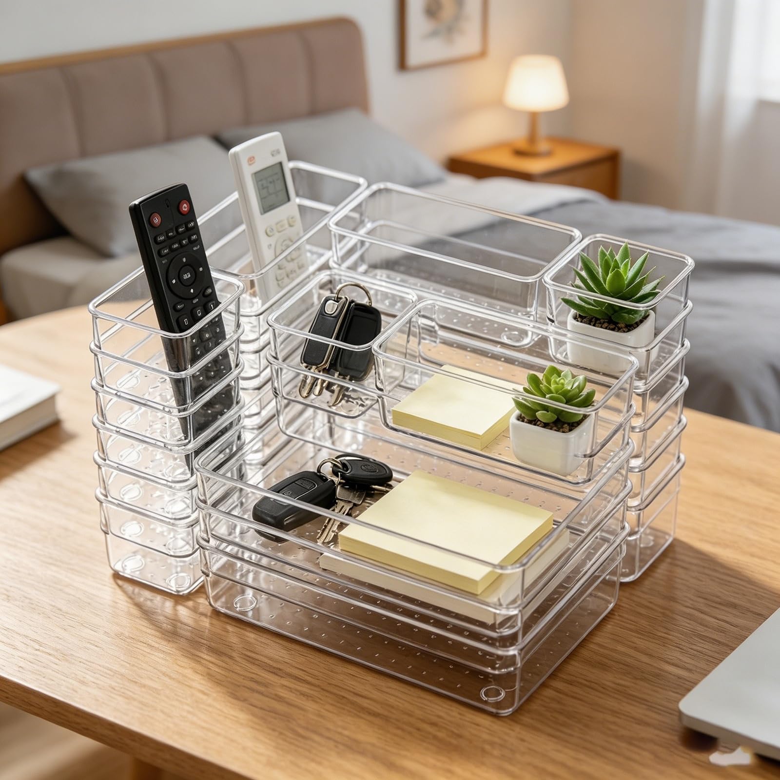 TYNGBT Clear Plastic Drawer Organizer 25 Pack, Multi-Size Storage Bins for Kitchen, Bathroom and Desk