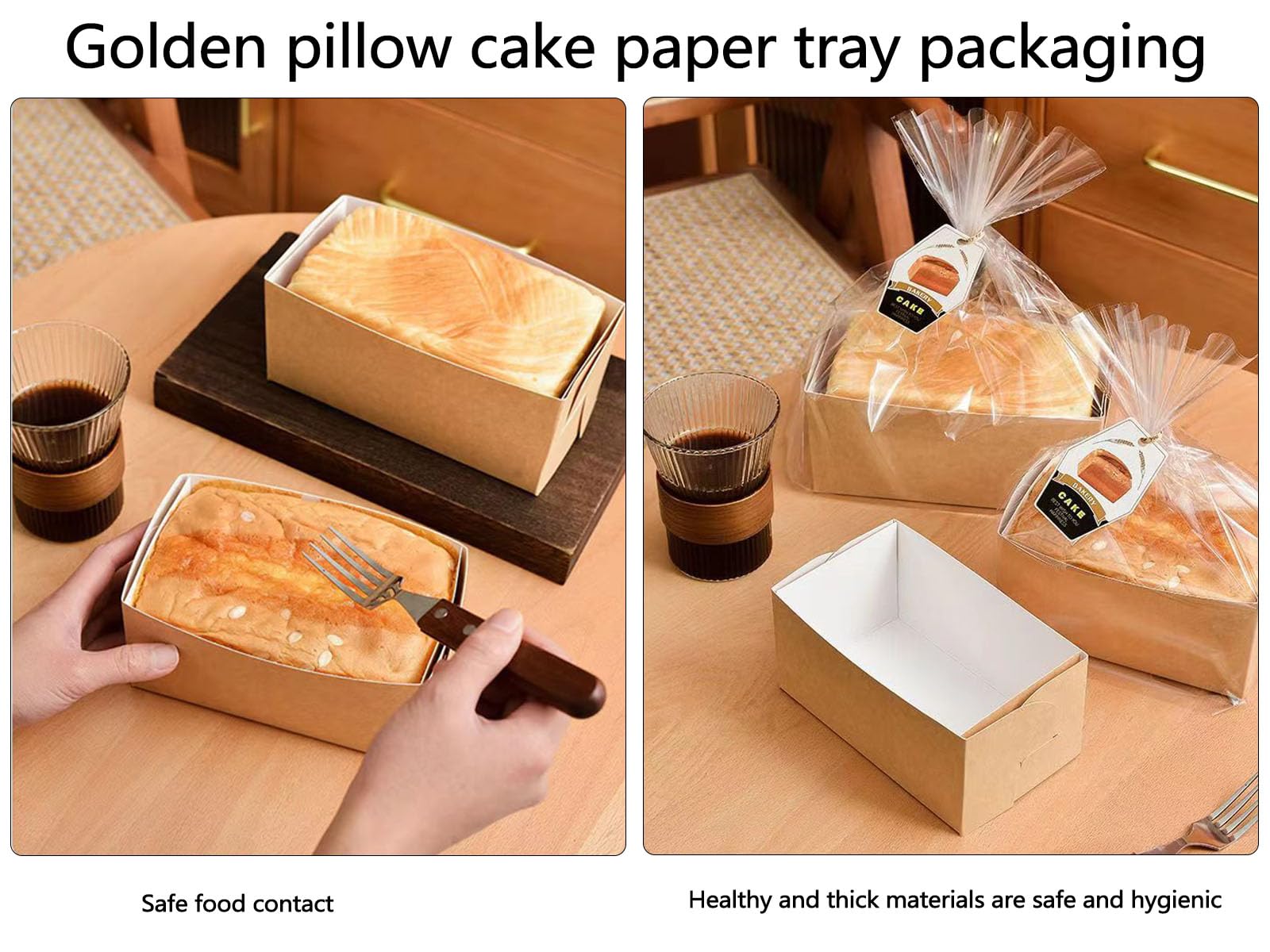 Moldes de papel para hornear, 7 x 3.6 x 3.1 pulgadas, molde rectangular de panadería reciclable natural de 25 quilates, apto para microondas y congelador