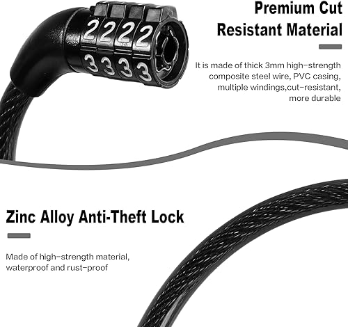 Miniatura 3 de Cable de bloqueo de bicicleta, accesorios de bicicleta, cerraduras de bicicleta antirrobo, cerradura de cable de combinación para equipos al aire