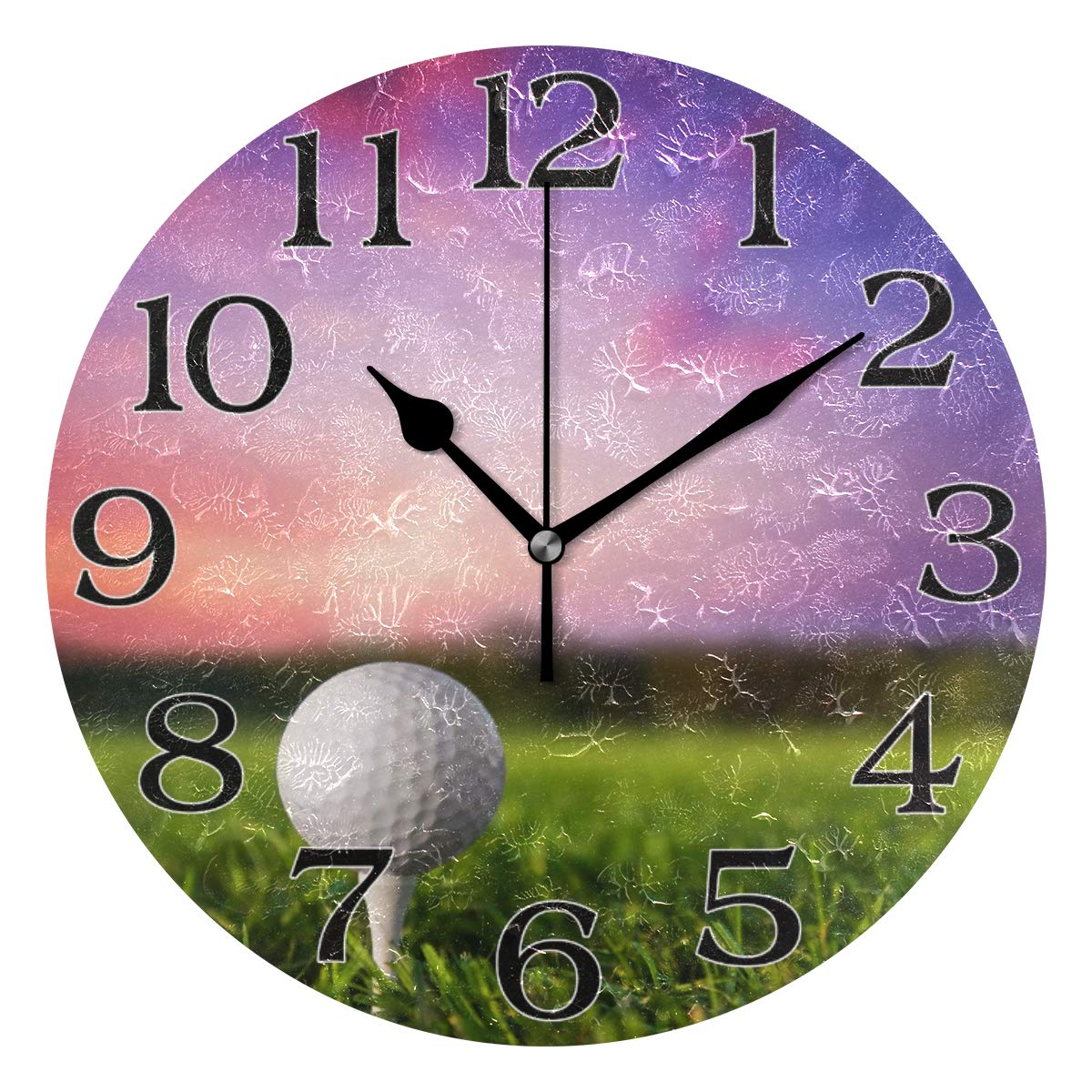 linomo Golf Ball Tee Wall Clock Decor, Silent Non Ticking Round Clock Quiet for Kitchen Living Room Bedroom Bathroom Office