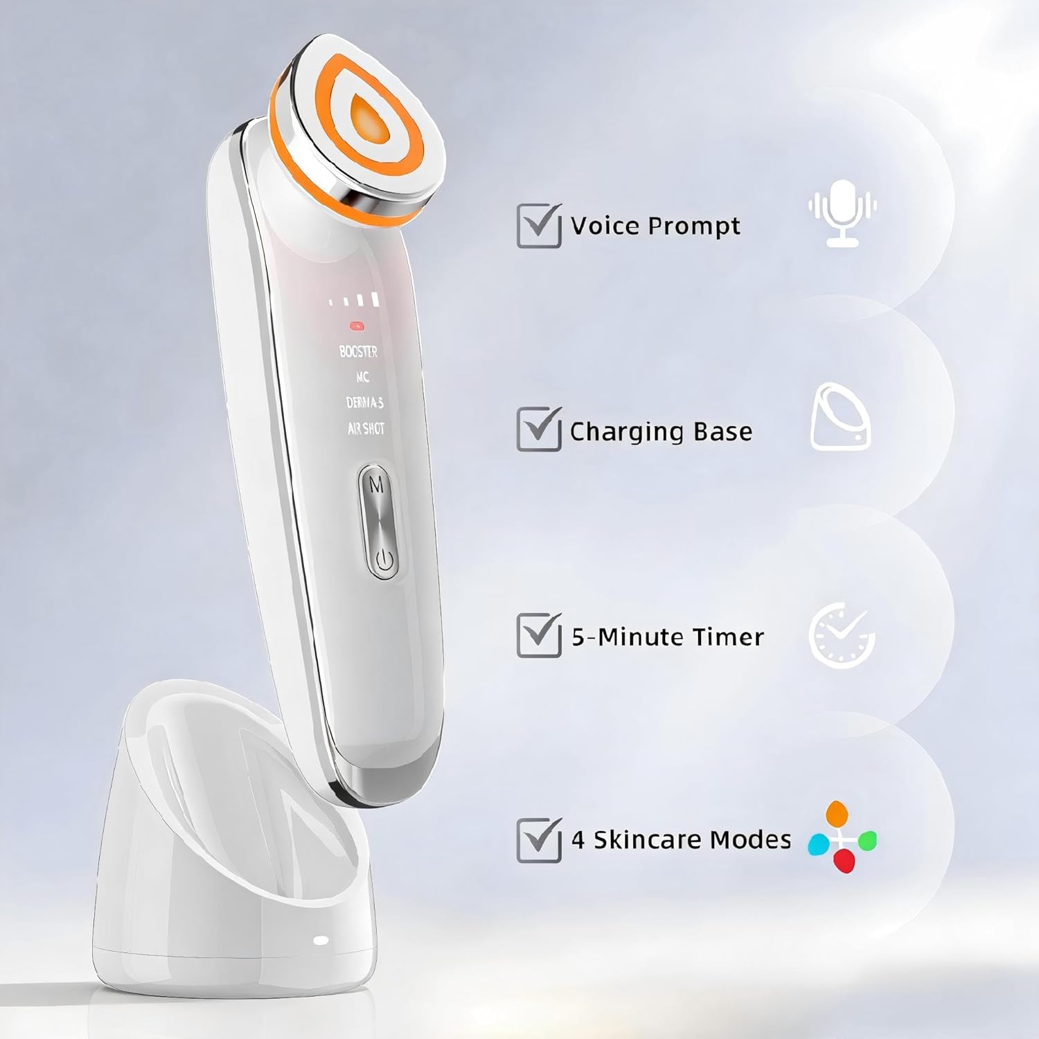 6-in-1 Real Glass Glow Beauty Massager | for Clear,Puffiness,Radiant, Firmer Face and Neck Skin | Korean Skin Care | Beauty Device Gift for Women & Men | Perfect for Holiday Gift & Self Care | White