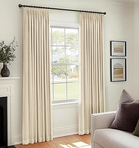 100% Blackout Shield Linen Pinch Pleated Curtains Blackout, Curtains 100 Inches 