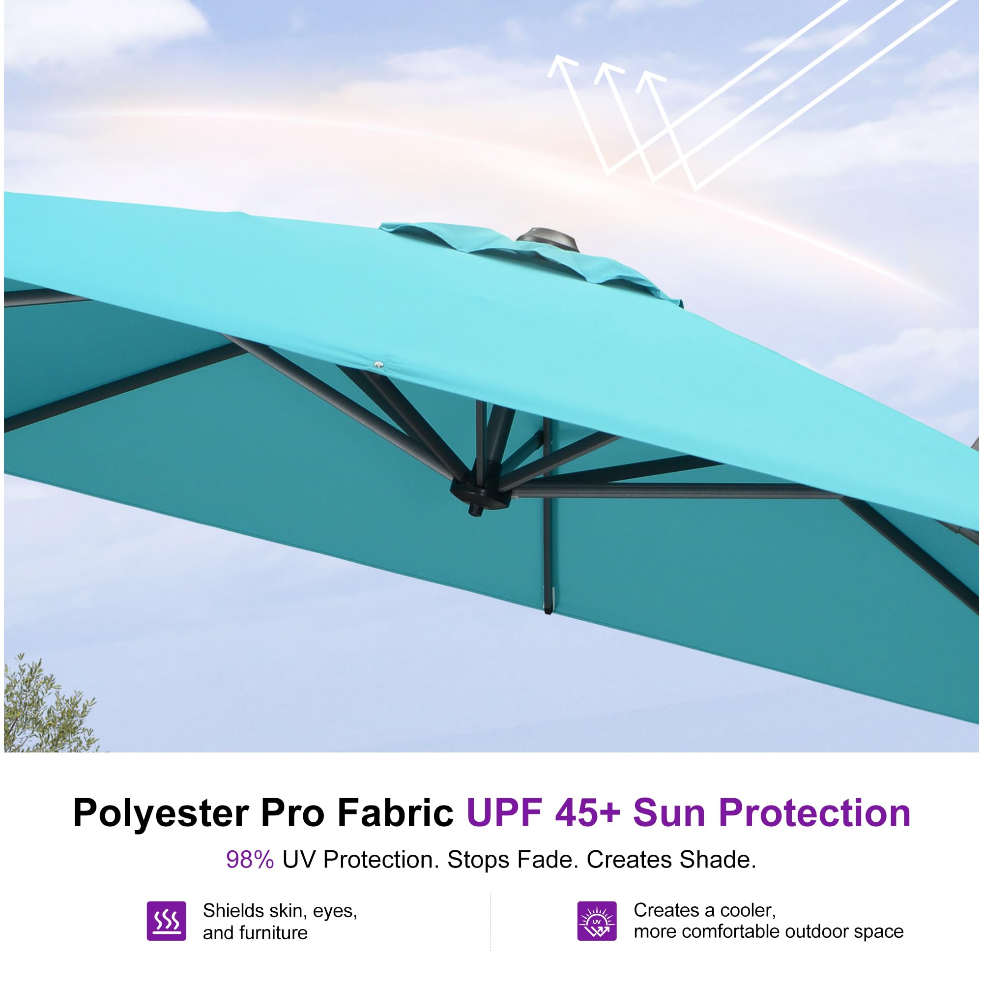 PURPLE LEAF Patio Umbrella with Base 10' x 10' Easy Assembly Turquoise