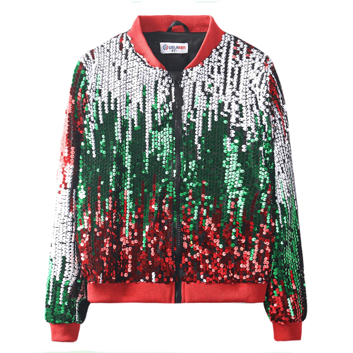 Girls' Ombre Sequin Bomber Jacket with Pockets Lightweight Sparkle Long Sleeve Zipper Gradient Jackets for Kid