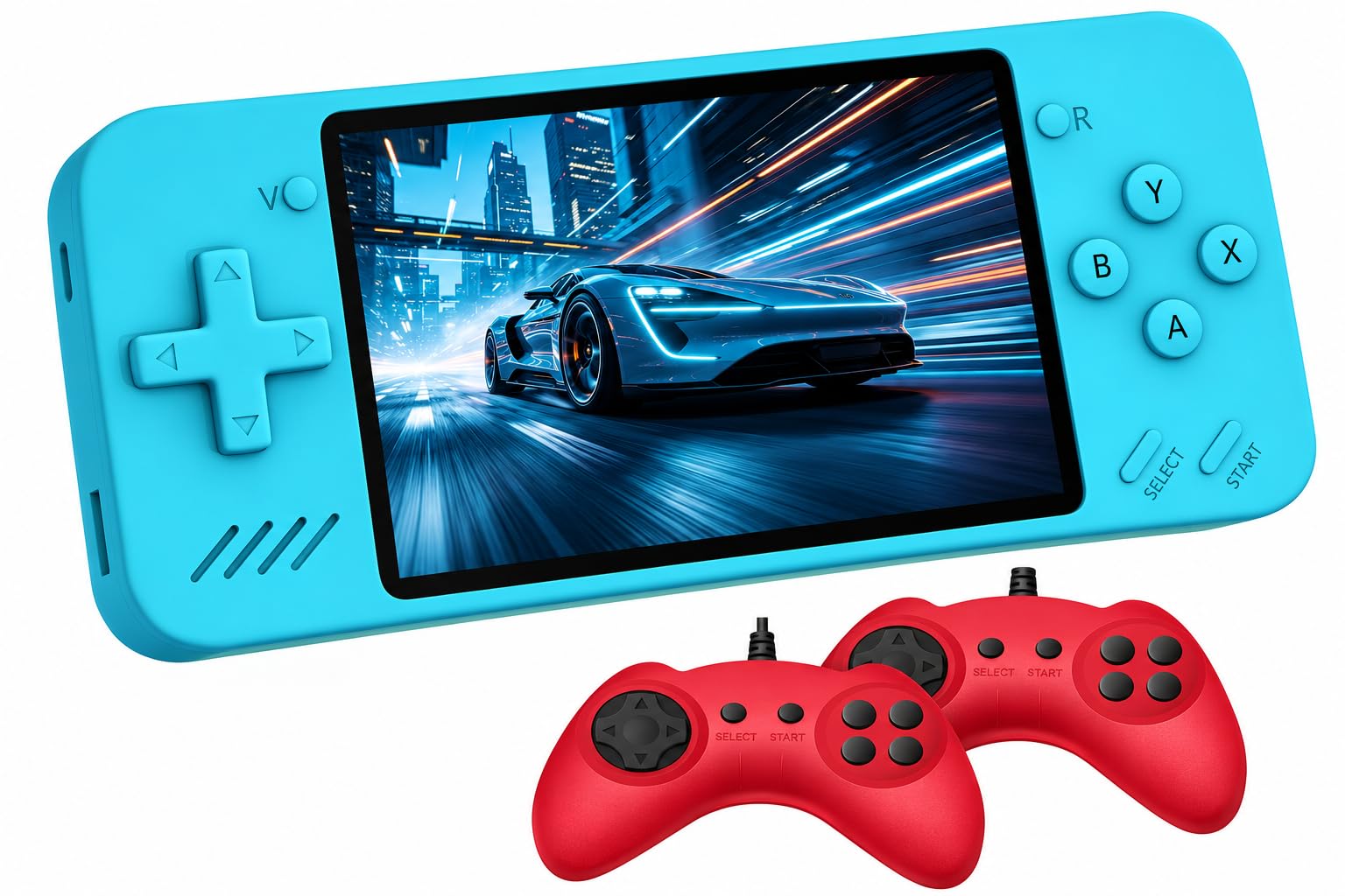 Q35 Console de jeu portable Open Source, écran HD de 3,5", stockage 64 Go, batterie rechargeable 4000 mAh, support de contrôleur, console de jeu portable pour adolescents et adultes, bleu