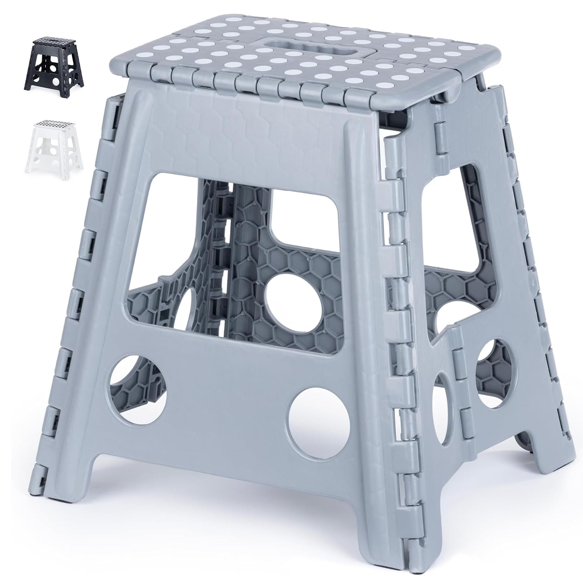 LIVIVO Folding Step Stool – Compact and Lightweight Two Tier Anti Slip Stepping Stool - Folds Flat with Carry Handle for Easy Storage and Transport (Grey)