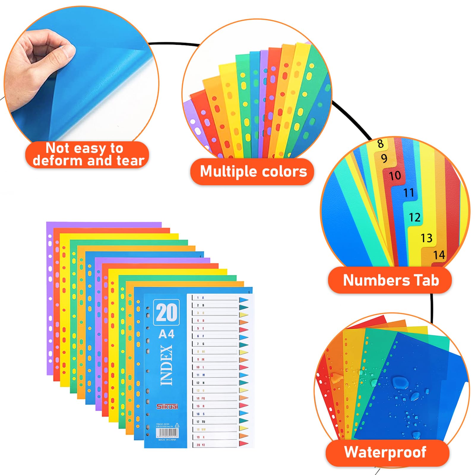 XHDA 1-20 Part Dividers A4, 5 Pack Multi-Colour Plastic A4 Index Folder Subject Dividers - Image 2