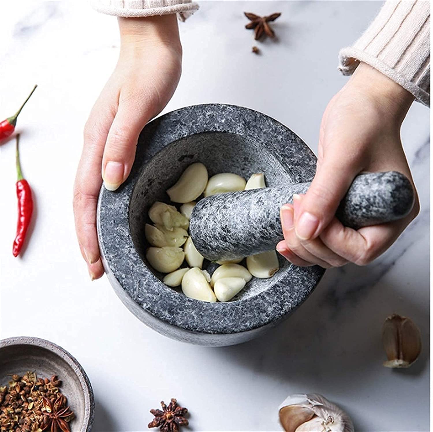 Ensemble mortier et Pilon en marbre Naturel, Bol à Guacamole, mortier Manuel rétro