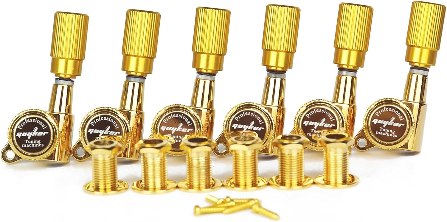 Guyker Guitar Locking Tuners (6 for Left) - 1:18 Pro Lock String Tuning Key Pegs Machine Head Set Replacement for ST TL SG LP Style Folk Classical Acoustic Electric Guitar (GK11SP, Gold)