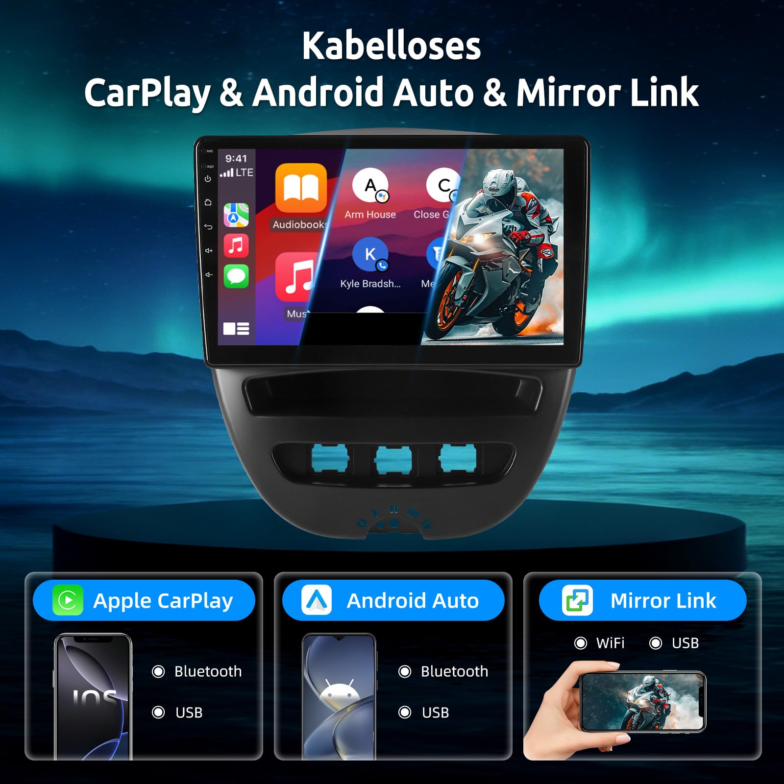 ESSGOO 4+64G Android 15 Autoradio mit Wireless Carplay und Android Auto Für Peugeot 107 / Citroen C1 / Toyota Aygo 2005-2014,10 Zoll Auto Radio Display mit Bluetooth WiFi GPS Mirror Link FM Mikrofon