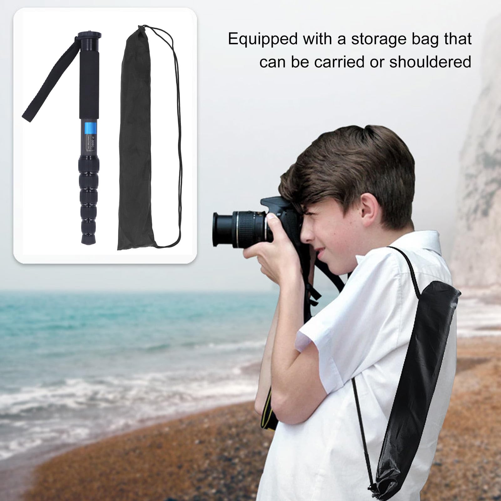 Keenso Monopie Ajustable de Fibra de Carbono, monopié de Cámara SLR de 6 Secciones para Fotografía de Montañismo