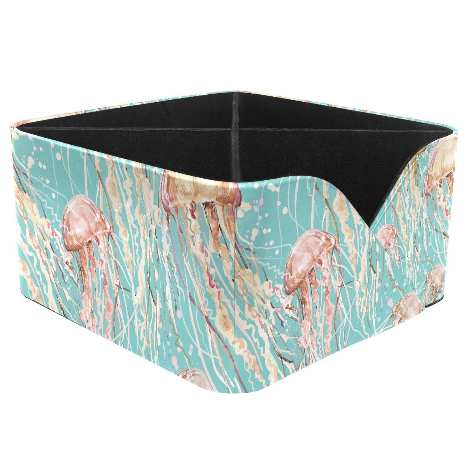 KengjuTesu Watercolor Jellyfish Desktop Organizer Pen Holder, Rectangular Pencil Cup for Office, Study and Makeup Stations