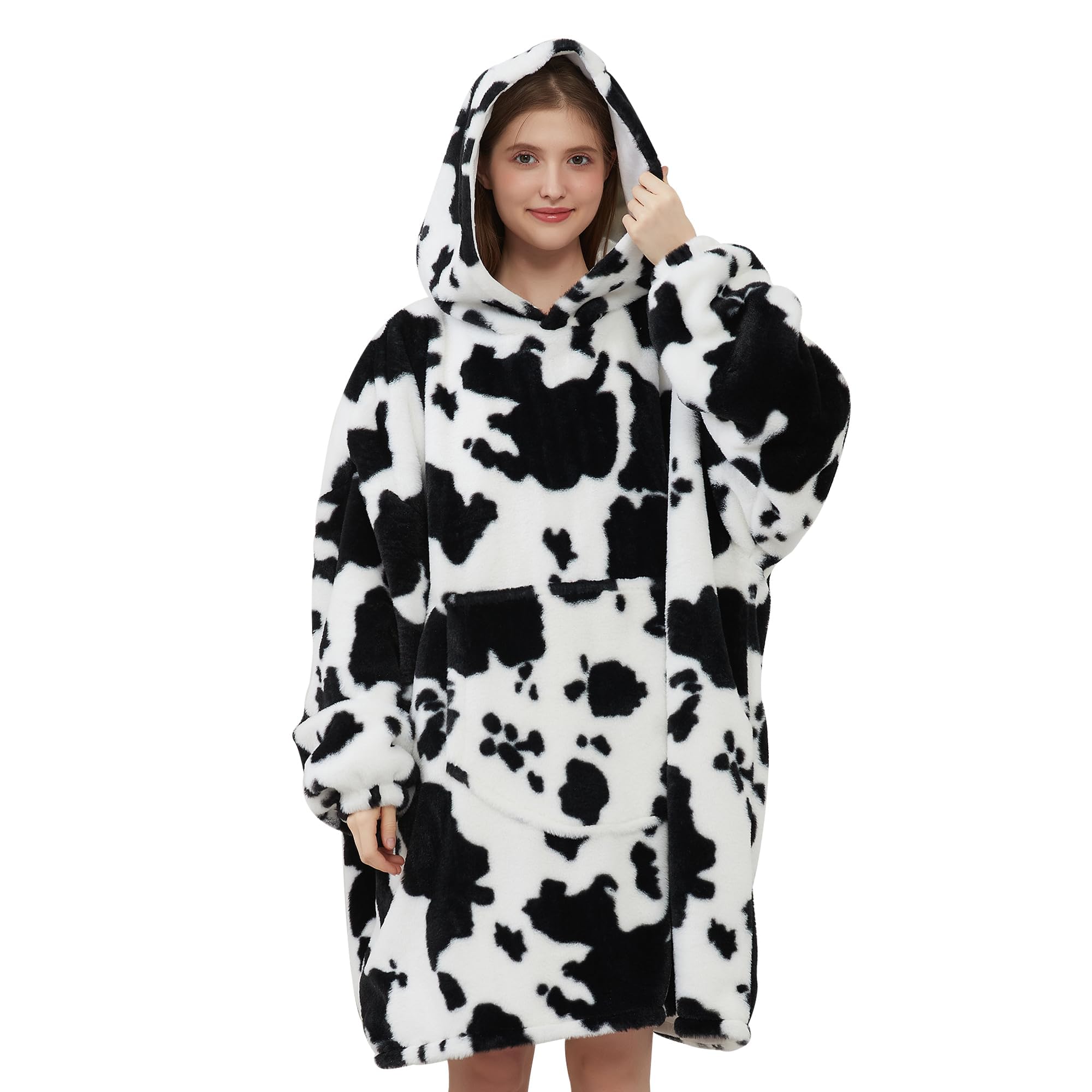 Viviland Felpa con cappuccio oversize super morbida, calda e confortevole, pullover gigante con grande tasca frontale, regalo per donne, uomini, adolescenti, stampa mucca
