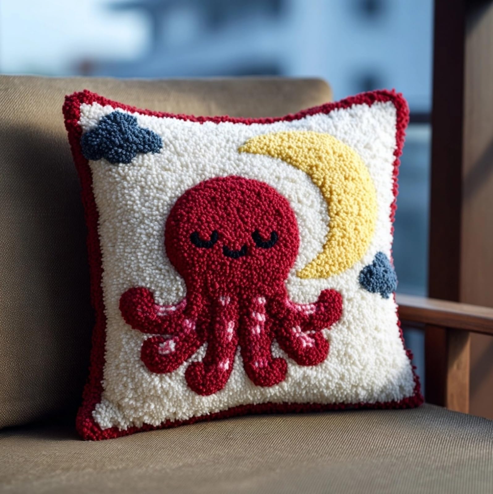 WallustrioaW Latch Hook Cushion Kits for Adults,Octopus and the Moon